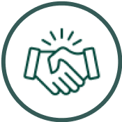 Handshake icon representing Centella’s long-term customer relationships and healthcare technology experience.